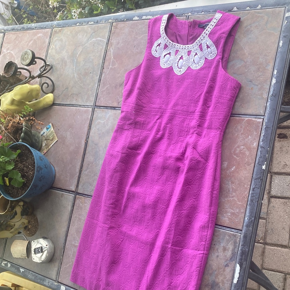 Chadwicks Fuchsia Sleeveless Midi Dress with Crochet Collar